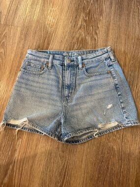 American Eagle Outfitters High-Rise Distressed Denim Shorts - Light Blue